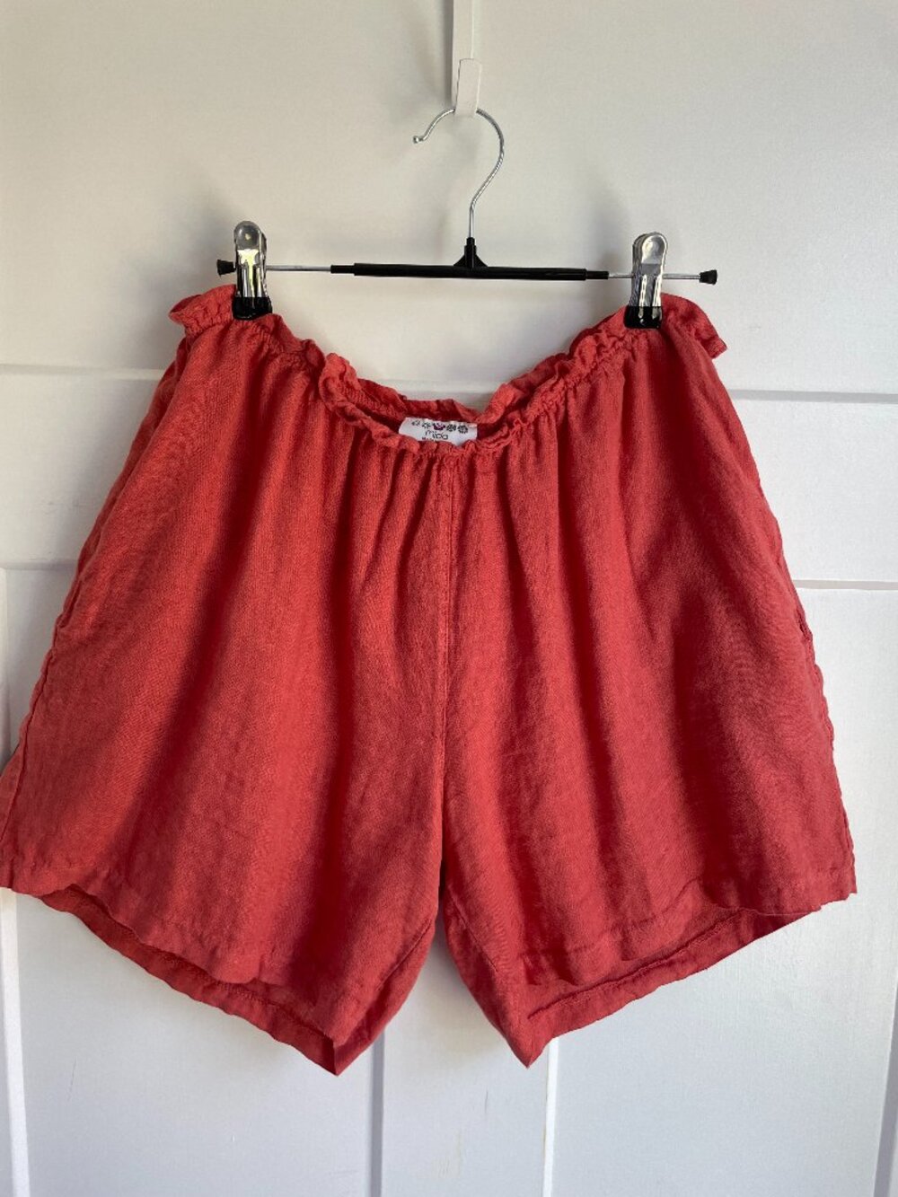 Mida Made in Italy 100% Linen Pull‎ On Shorts Ruffle Waist Rust Terracotta OS L
